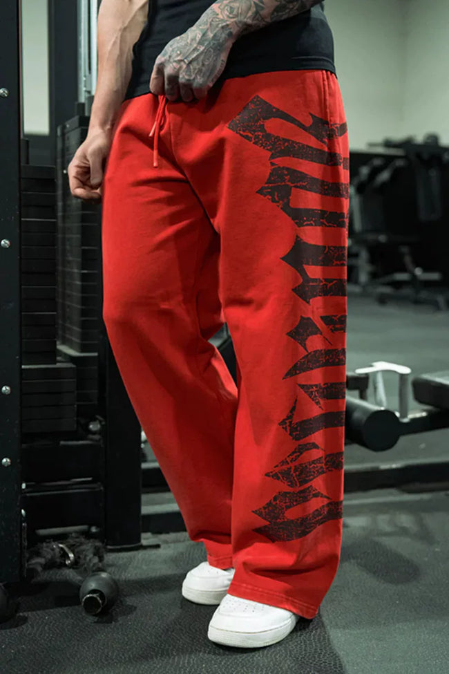YOUNGLA Men's Oversized Gothic Letter Patchwork Wide Leg Sweatpants Hover Image