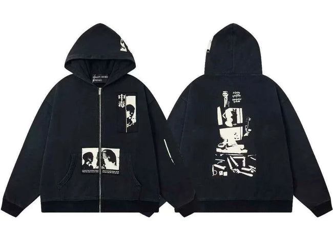 Enfants Riches Déprimés Multi-Art Photo Collage Zip-Up Hoodie - Black Hover Image
