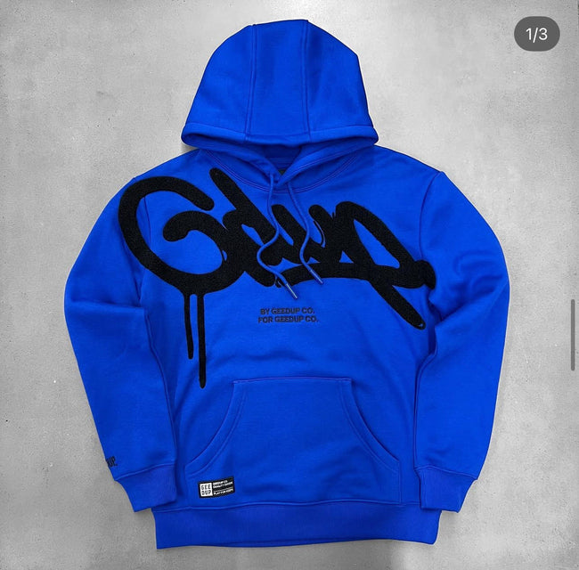 Geedup Royal Blue Black Graffiti Logo Hoodie Hover Image