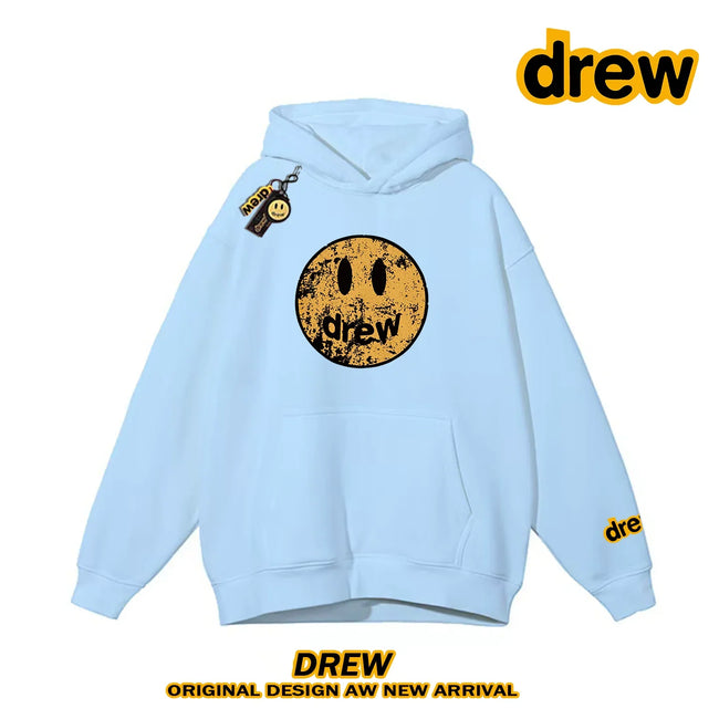 Drew Distressed Cracked Smiley Face Regular Lightweight Hoodie, Sky Blue Hover Image