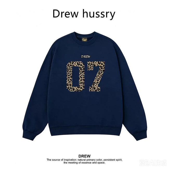 Drew Leopard 07 Graphic Crewneck Sweatshirt, Navy Hover Image