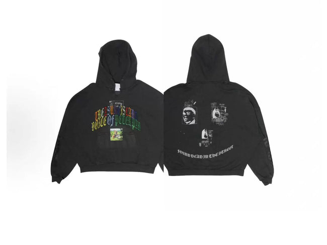 PALY Hollywood Multi-Color Slogan Graphic Hoodie - Black Hover Image
