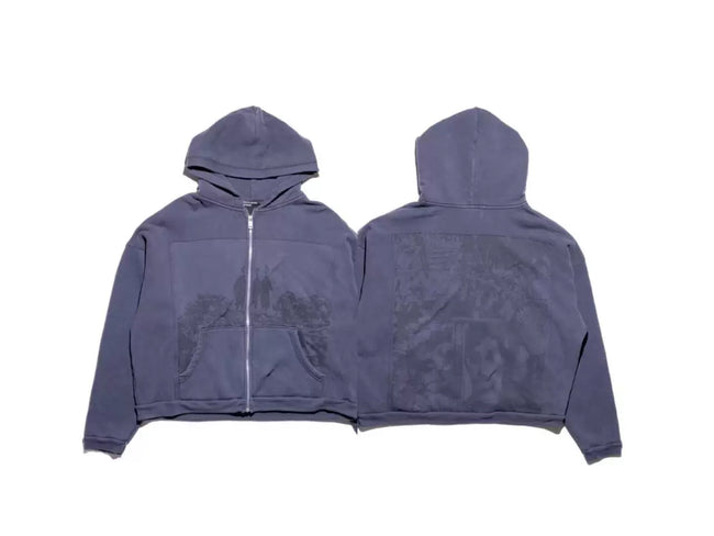 Enfants Riches Déprimés All-Over Monogram/Graphic Zip-Up Hoodie - Washed Dark Grey Hover Image