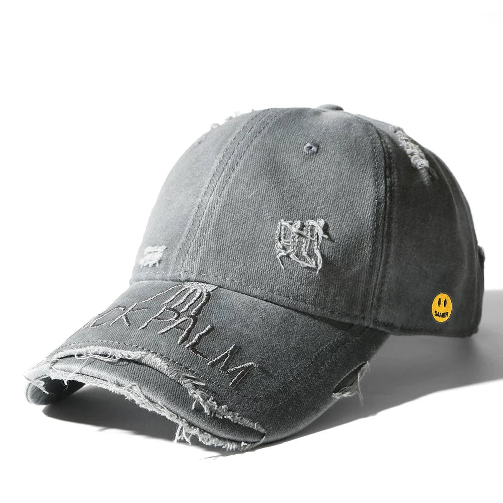 Drew Light Grey Vintage Distressed Smiley Cap