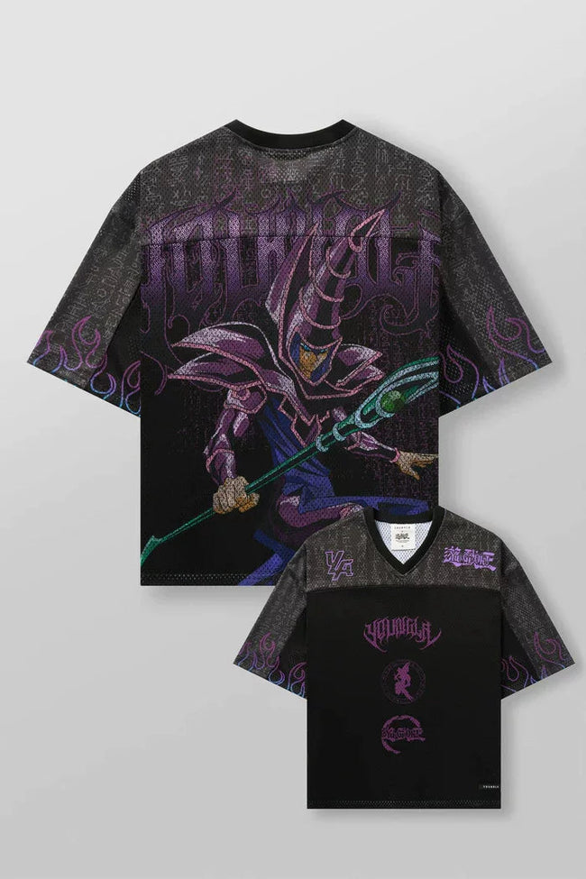 YoungLA x Yu-Gi-Oh! Dark Magician Oversized Jersey | Vintage Purple Flame Anime Mesh Tee Hover Image