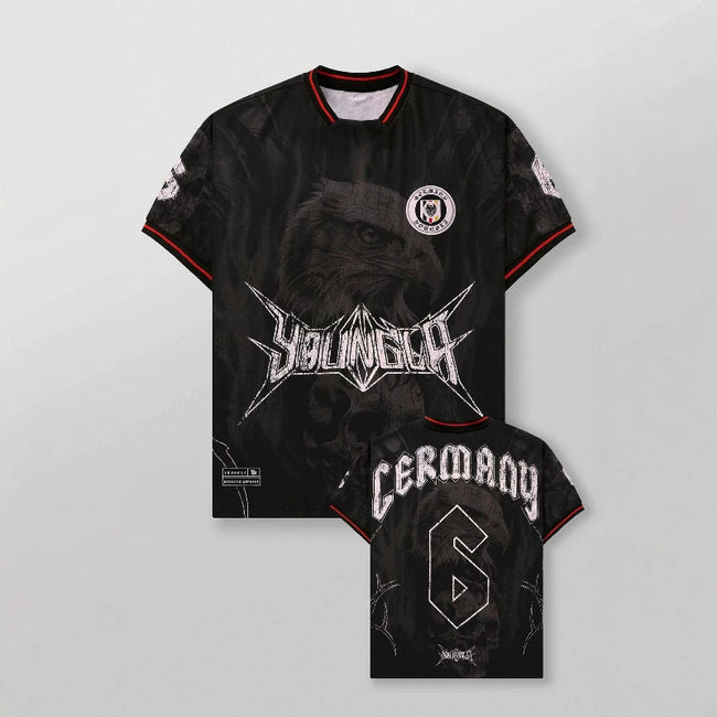 YoungLA Heavyweight Oversized Soccer Jersey – Germany Black / Metallic Eagle & Skull Hover Image